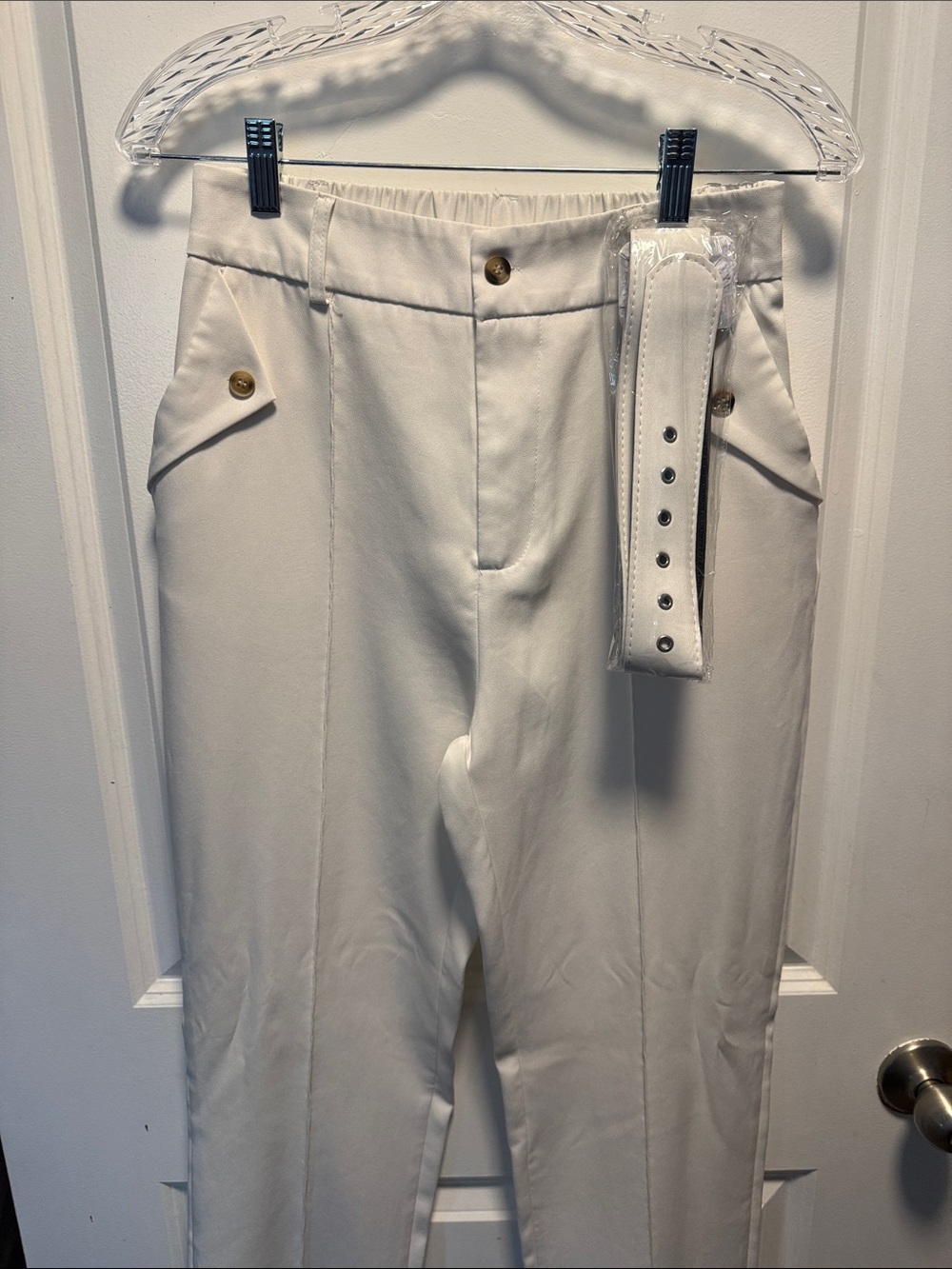 SHEIN Cream High-Rise Trousers with Removable Belt